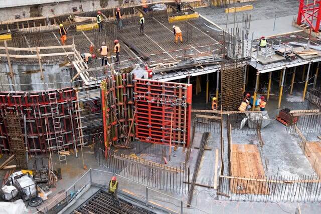 Post-tensioned structure construction site